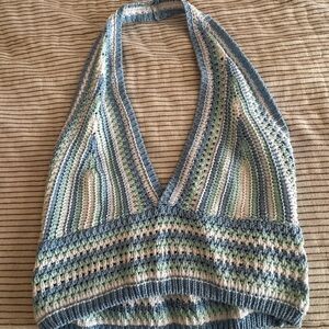 Crochet Halter Top in Blue and White
